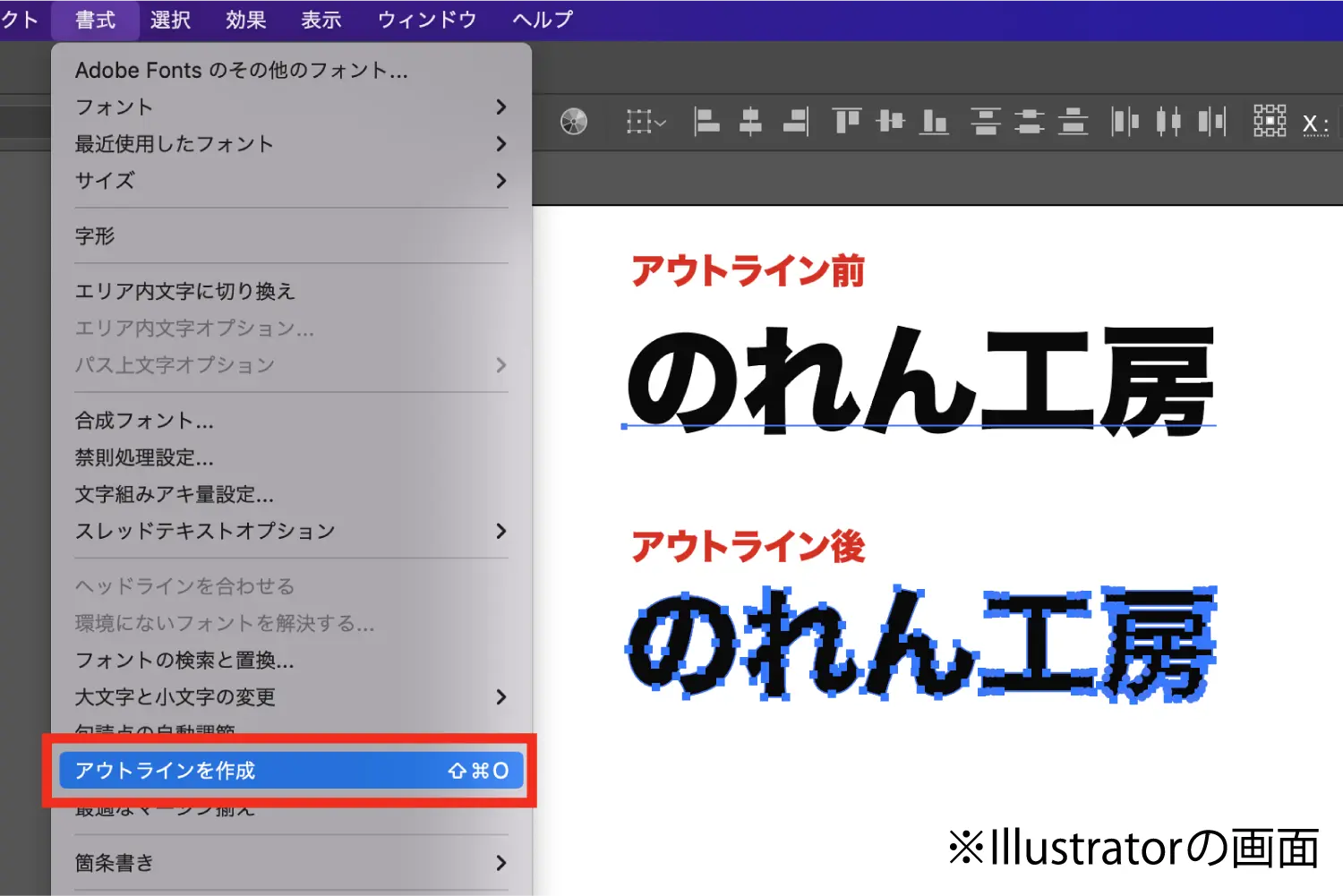 文字のアウトライン化の画像